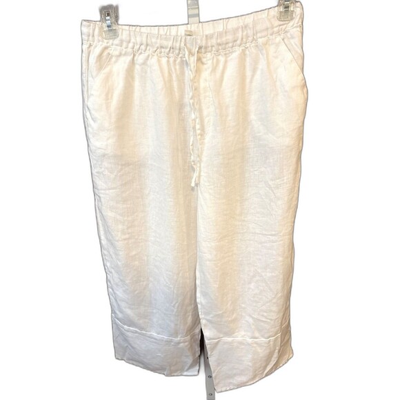 Garnet Hill Pants - 100% Linen Pants Garnet Hill Cropped Wide Leg Women's 10 White Beach Coastal